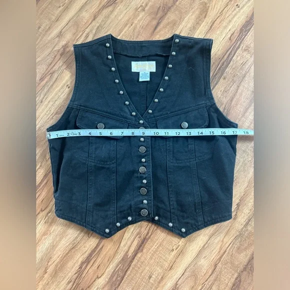 Vintage Gina Ginori Black Denim Studded Vest - Picture 5 of 6